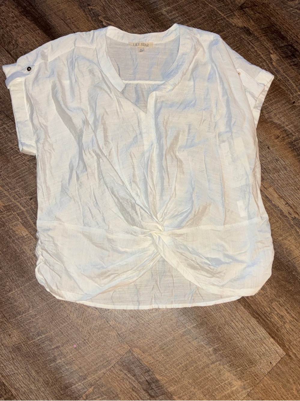 Lily Star White Short-Sleeve Twist-Front Top